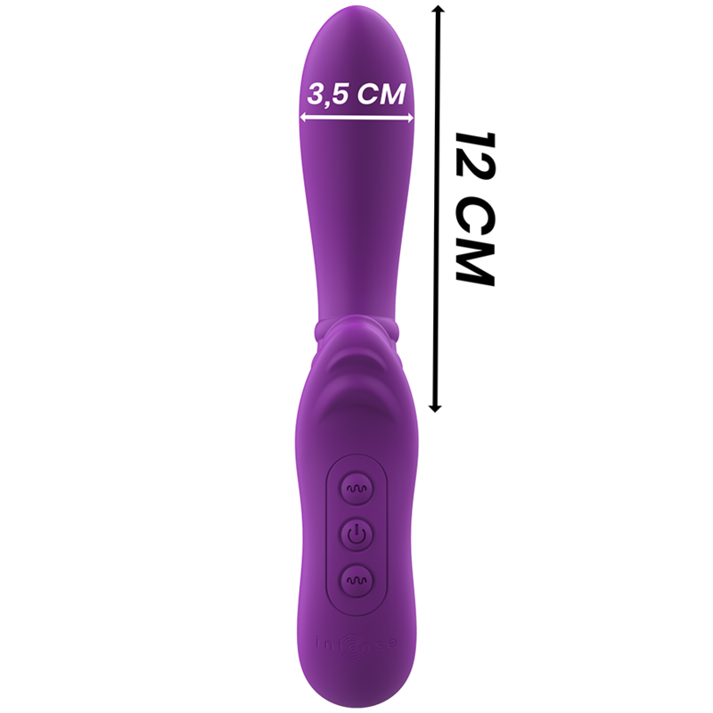 Close-up do vibrador flexível Intense Harry com língua roxa, destacando sua textura de silicone e design ergonómico para estimulação clitoriana e do ponto G.
