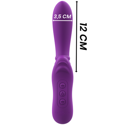 Close-up do vibrador flexível Intense Harry com língua roxa, destacando sua textura de silicone e design ergonómico para estimulação clitoriana e do ponto G.