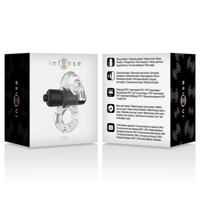 Anel Vibrador Coelho Transparente Intense, mostrando o design flexível, vibrador e o estimulador de coelho.