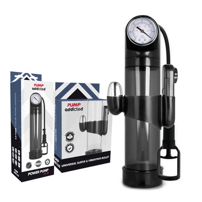 PUMP ADDICTED Bomba de Vácuo Peniana RX9 com Vibrador, exibindo design e funcionalidades.