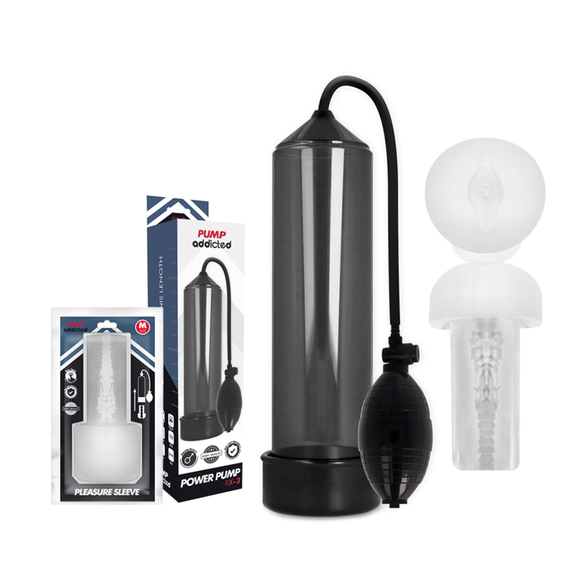 PUMP ADDICTED Bomba Peniana RX3 Preta com Manga de Prazer para aumento e melhoria do desempenho masculino