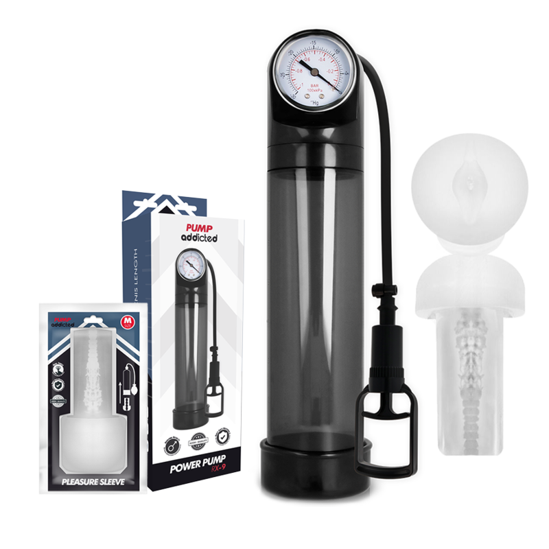 Pump Addicted Bomba Peniana RX9 Preta com Masturbador para aumento e prazer.