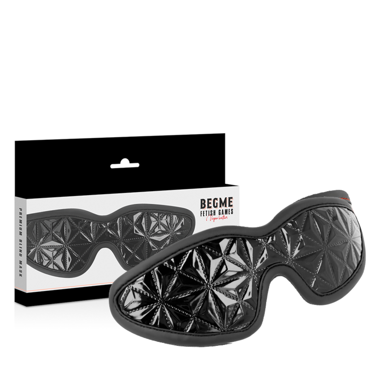Máscara Cega BEGME Black Edition Premium em couro vegano elástico para BDSM