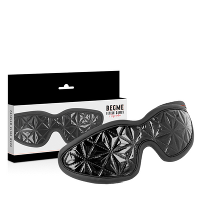 Máscara Cega BEGME Black Edition Premium em couro vegano elástico para BDSM