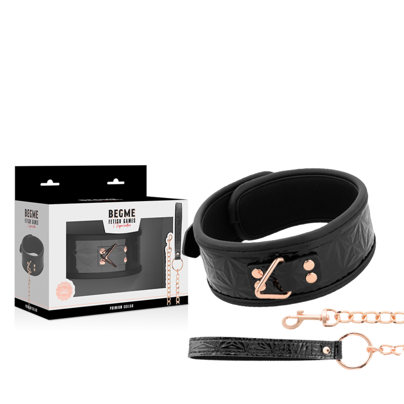 Colar BDSM de Couro Vegan BEGME Black Edition Premium com corrente de metal