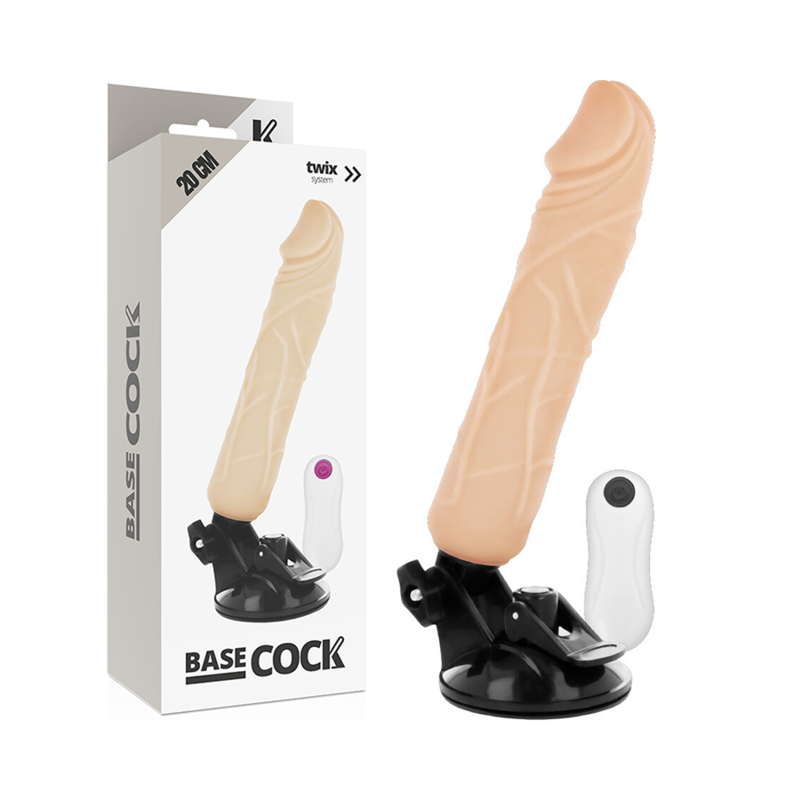 Close-up do BASECOCK Vibrador Realista com Controle Remoto, 20cm, mostrando sua textura natural e controle