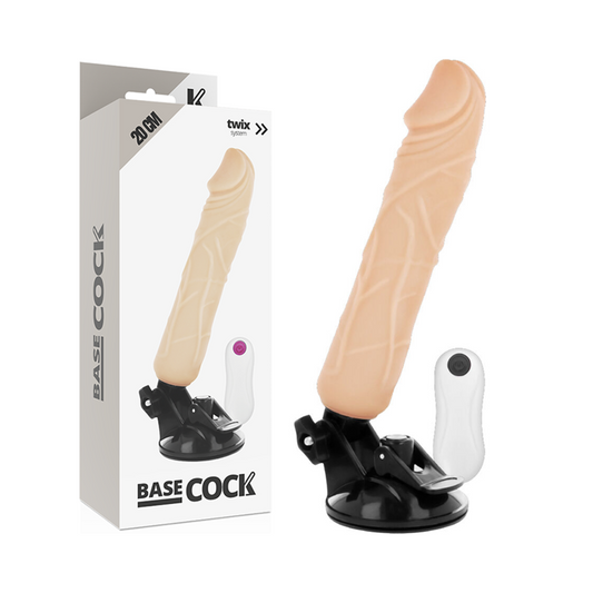 Close-up do BASECOCK Vibrador Realista com Controle Remoto, 20cm, mostrando sua textura natural e controle