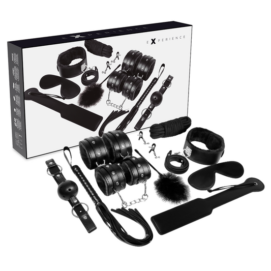 Kit BDSM Fetish Série Preta EXPERIENCE com 11 peças para exploração consensual.