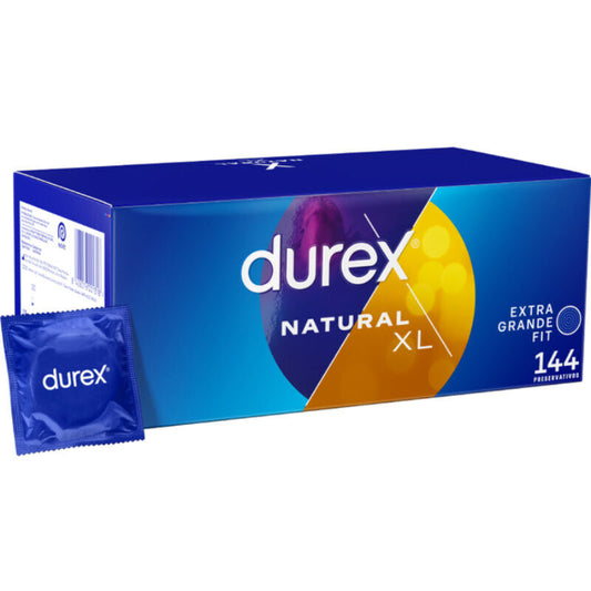 Caixa de Preservativos DUREX Extra Grande XL com 144 unidades, para conforto e segurança.