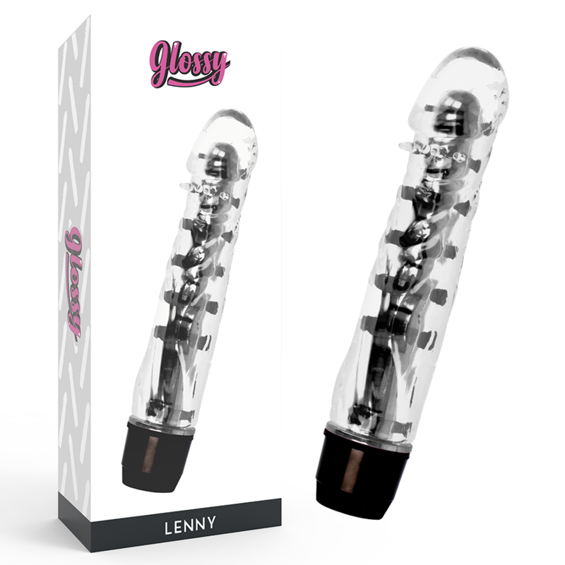 Close-up do Vibrador GLOSSY Lenny Preto com sua textura suave e design ergonômico.
