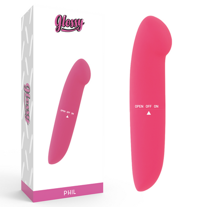 Close-up do Vibrador GLOSSY Phil Compacto Rosa, destacando seu design discreto e material sedoso.