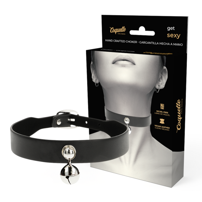 Colar Choker COQUETTE CHIC DESIRE em couro vegano, mostrando o design ajustável e detalhes.