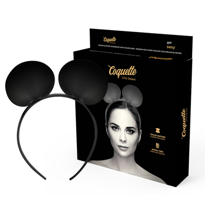 Banda COQUETTE CHIC DESIRE com orelhas de rato em couro vegano, detalhe do design elegante.