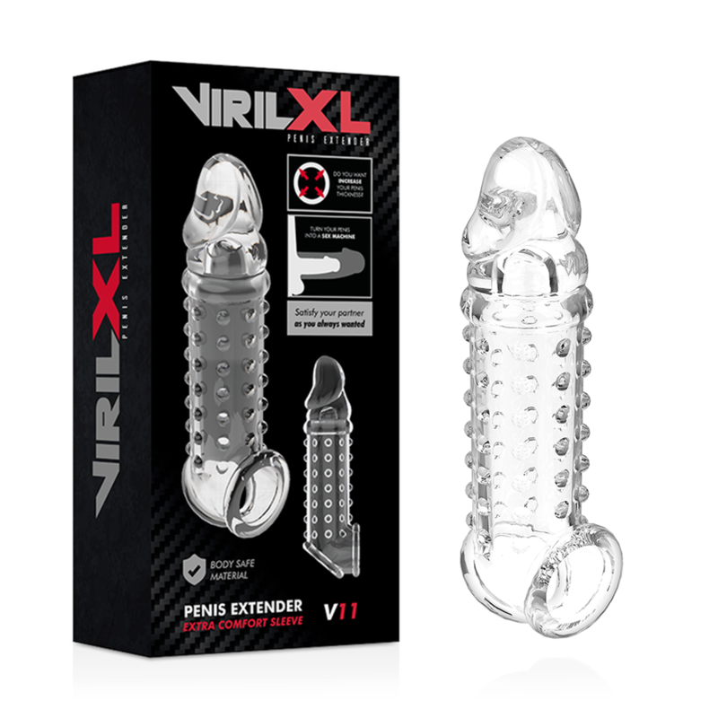 VIRILXL Extensão de Pénis e Bainha V11 Transparente para aumento de prazer e espessura.