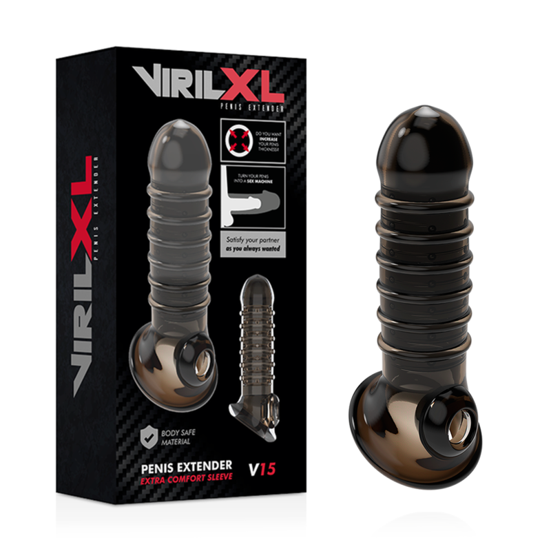 VIRILXL Extensão e Bainha para Pénis V15 Preta com textura e design ergonómico