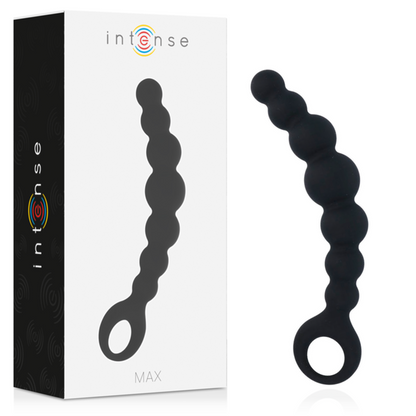Contas Anais Intense de silicone preto, detalhe do design com 8 bolas macias para estimulação anal.