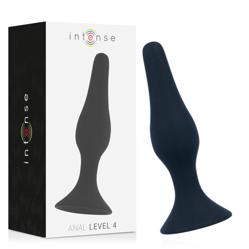 Close-up do Plug Anal INTENSE de Silicone Macio e Gradual 15,5cm, mostrando sua forma cônica e material liso e preto.