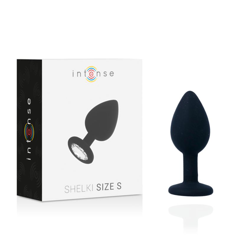 Close-up do Plug Anal INTENSE Shelki S Preto, mostrando sua textura de silicone macio e base elegante.