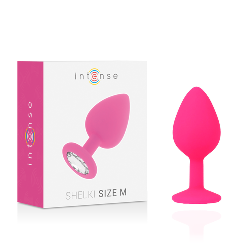 Plug anal INTENSE Shelki M Fúcsia em silicone sedoso com base diamante.