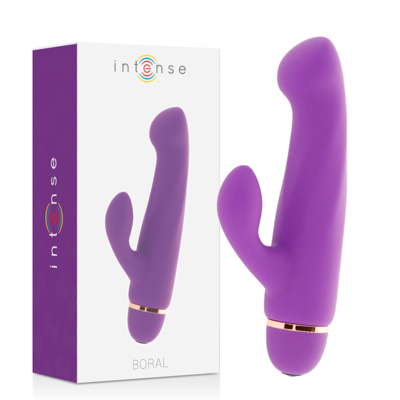 Close-up do Intense Vibrador Boral Lilás, destacando o design ergonómico de silicone e a ponta curvada para estimulação.