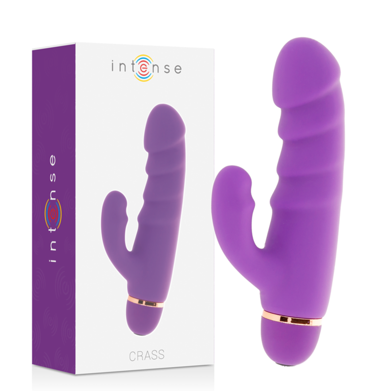 Close-up do Vibrador Intense Crass Lilás mostrando sua forma ergonômica e detalhes de silicone.
