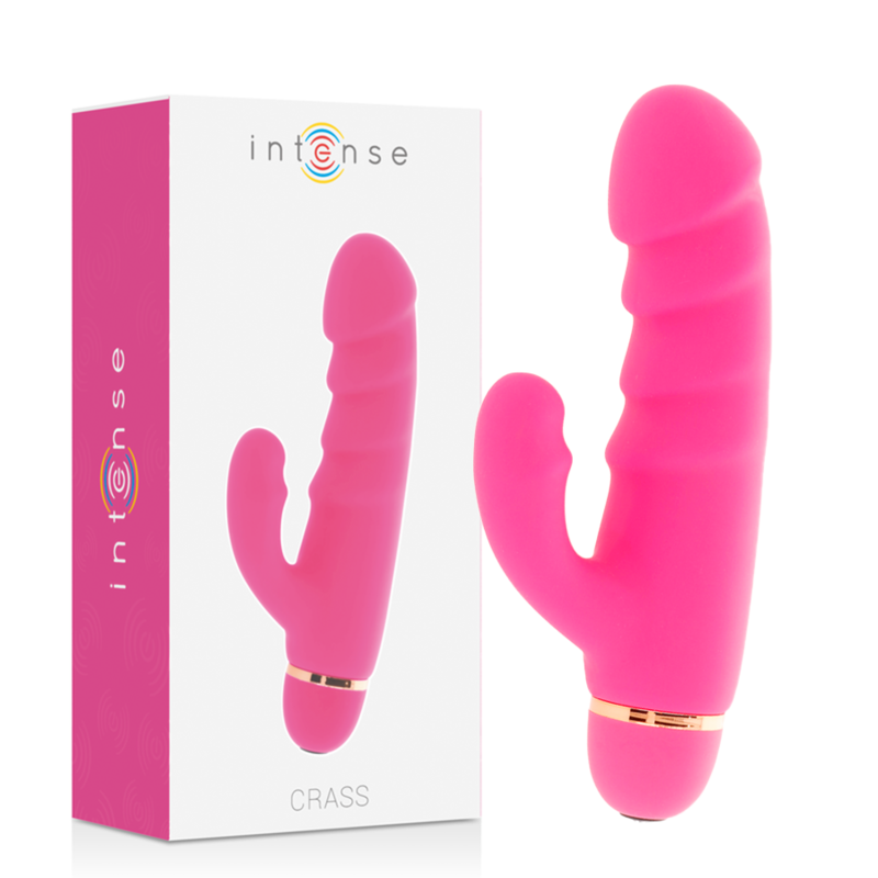 Close-up do Vibrador Intense Crass Silicone Rosa, destacando seu design ergonômico e ponta para Ponto G.