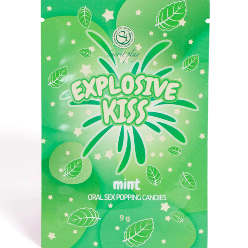 Close-up of the SECRETPLAY Doces Explosivos de Menta 9g showing its packaging and texture.
