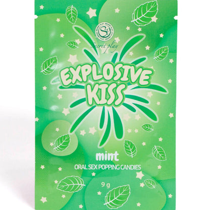 Close-up of the SECRETPLAY Doces Explosivos de Menta 9g showing its packaging and texture.