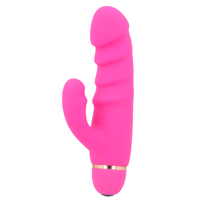 Close-up do Vibrador Intense Crass Silicone Rosa, destacando seu design ergonômico e ponta para Ponto G.