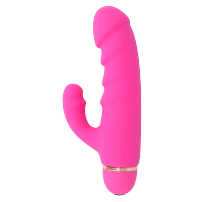 Close-up do Vibrador Intense Crass Silicone Rosa, destacando seu design ergonômico e ponta para Ponto G.