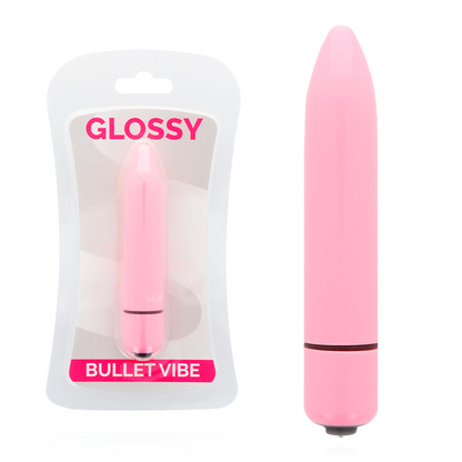 GLOSSY Vibrador Fino Brilliant Rosa Resistente à Água, mostrando seu design compacto e elegante.