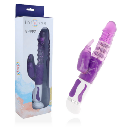 Close-up do vibrador rotador INTENSE Guppy Lilac, destacando seu design ergonômico e estimulador clitoriano.