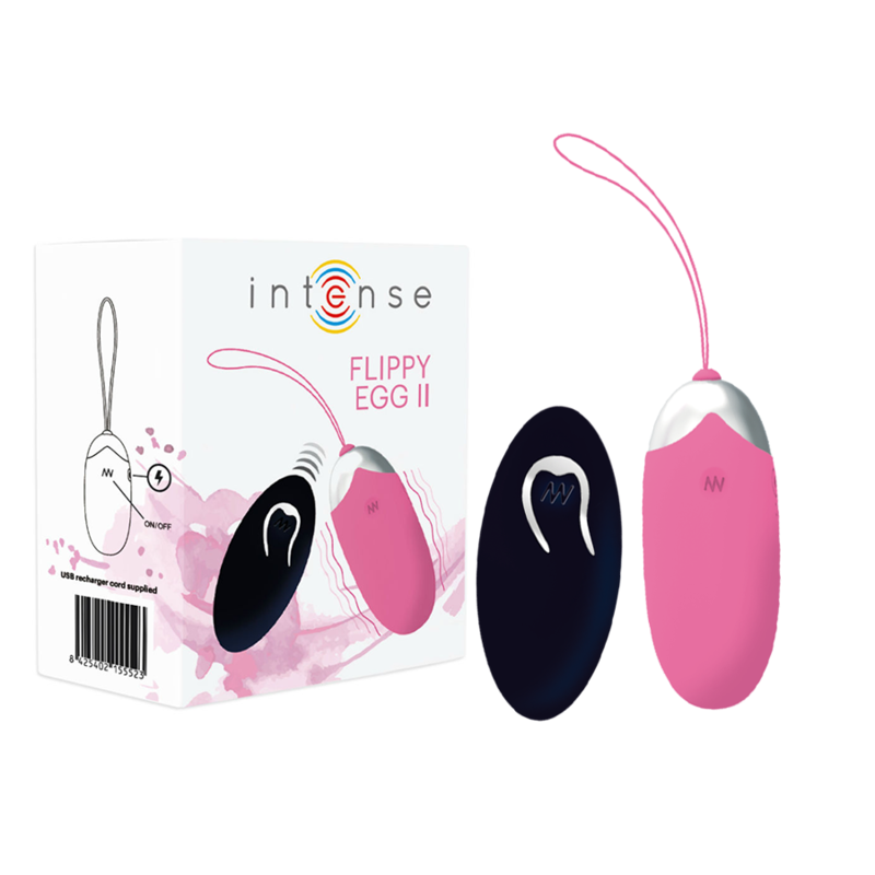 Close-up do Ovo Vibrante INTENSE Flippy II Rosa com Controle Remoto, destacando seu design e textura de silicone.