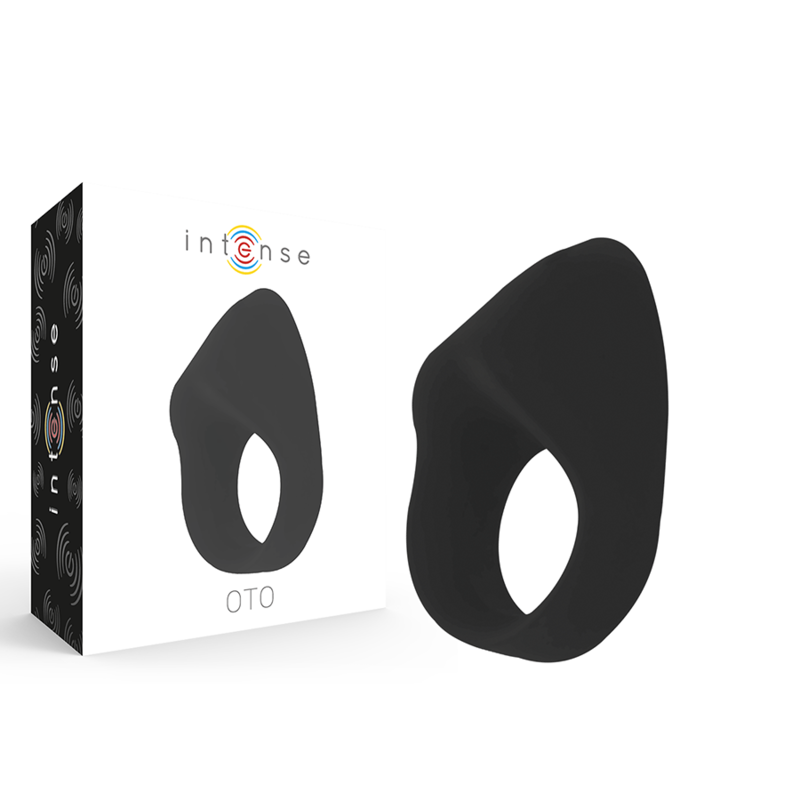 Close-up do INTENSE Anel Vibrador Recarregável OTO Preto, destacando o seu design ergonómico e material de silicone suave.