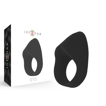 Close-up do INTENSE Anel Vibrador Recarregável OTO Preto, destacando o seu design ergonómico e material de silicone suave.