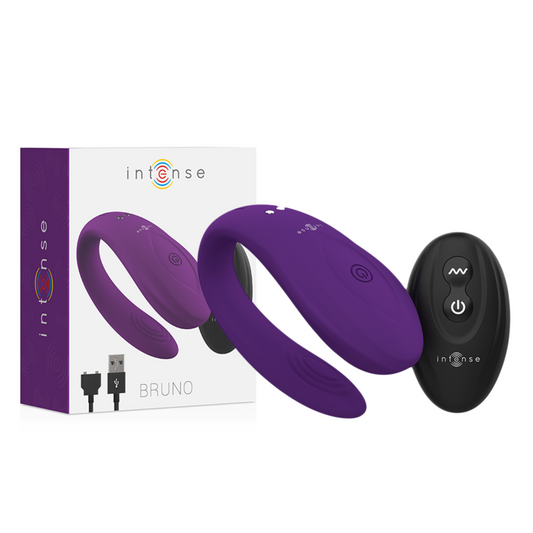 Close-up do Vibrador INTENSE Bruno para Casais, destacando o design ergonômico e a textura de silicone.