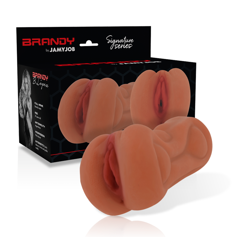 Jamyjob Signature Masturbador Vagina Brandy, mostrando a textura e o design realista para prazer masculino