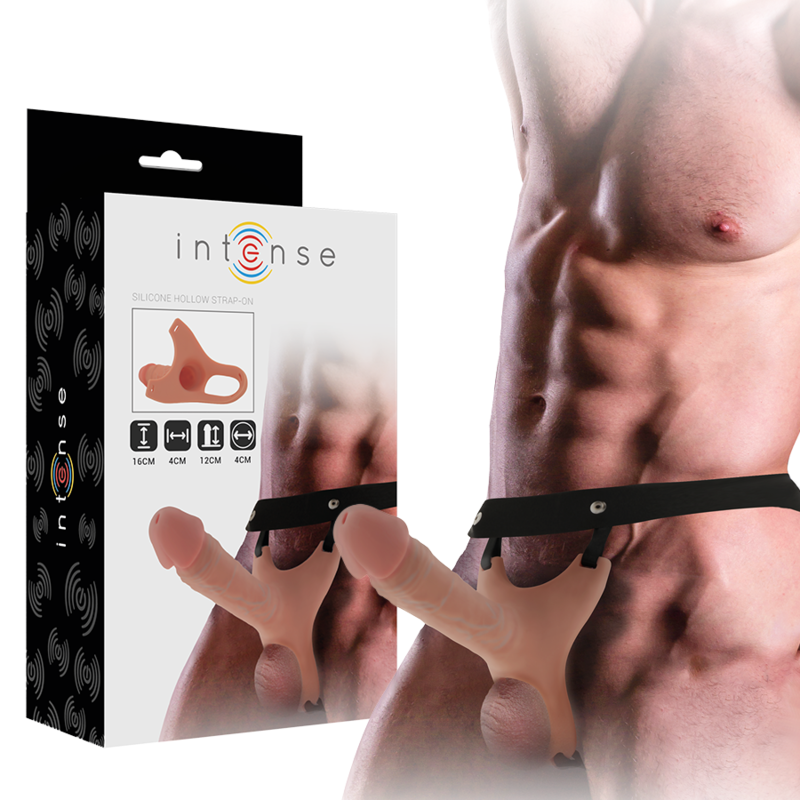 Close-up do Arnês Oco com Dildo de Silicone INTENSE mostrando seu design e textura realista.