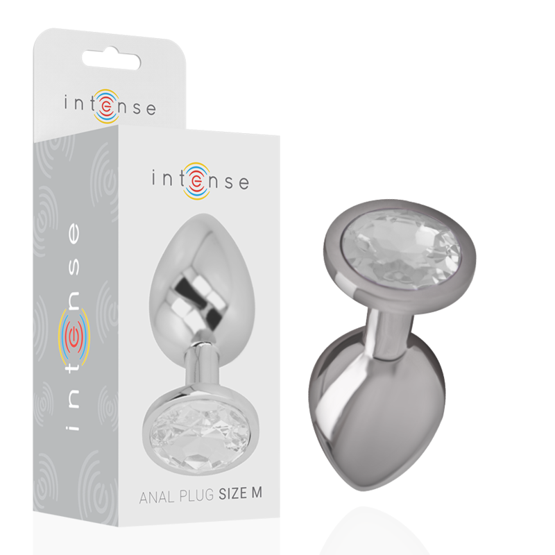 Plug anal Intense de metal com cristal prata, design elegante e superfície lisa para estimulação anal.
