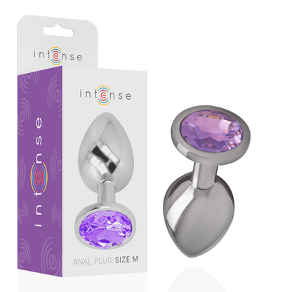 Close-up do Plug Anal de Metal Intense com Cristal Violeta, mostrando o design elegante e a joia.