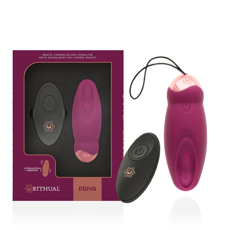 Close-up do RITHUAL Priya Ovo Vibratório com Controle Remoto G-Spot, mostrando design elegante e detalhes dourados.