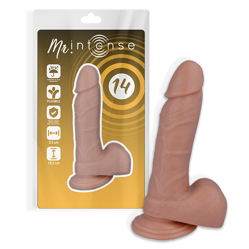Close-up do Dildo Realista MR INTENSE 18.5 CM, mostrando a textura e a ventosa.