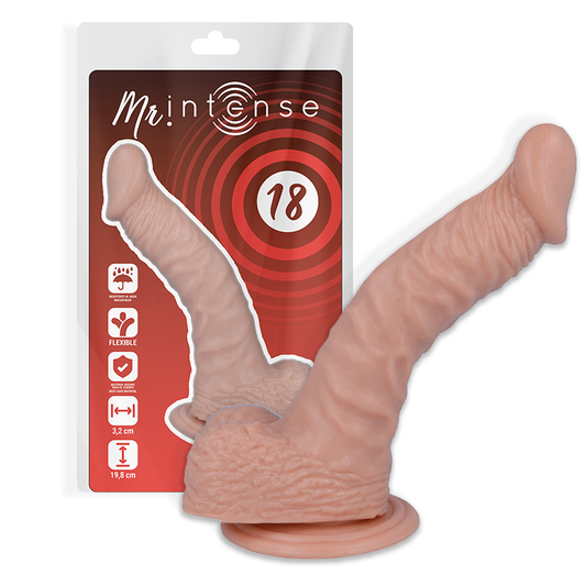 Dildo realista MR INTENSE de 19.8cm com ventosa, textura sedosa para prazer autêntico.