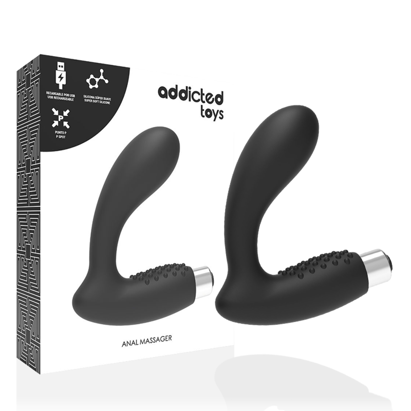 Vibrador prostático recarregável Addicted Toys Modelo 5 preto em silicone médico.