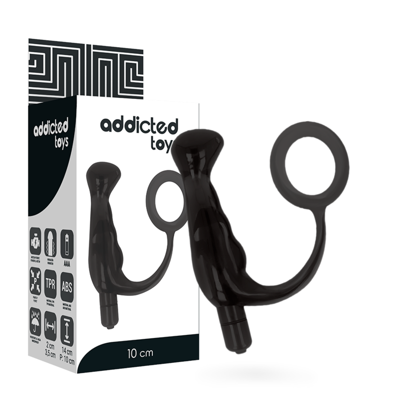 Vibrador prostático Addicted Toys de silicone preto, 10 cm de comprimento