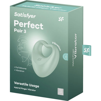 Close-up do Satisfyer Perfect Pair 3 Verde, mostrando seu design de coração e textura de silicone.