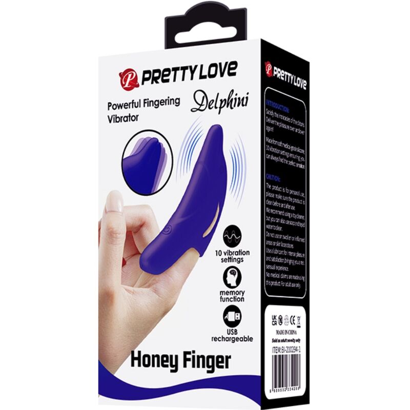 Vibrador de dedo PRETTY LOVE Delphini azul escuro de silicone