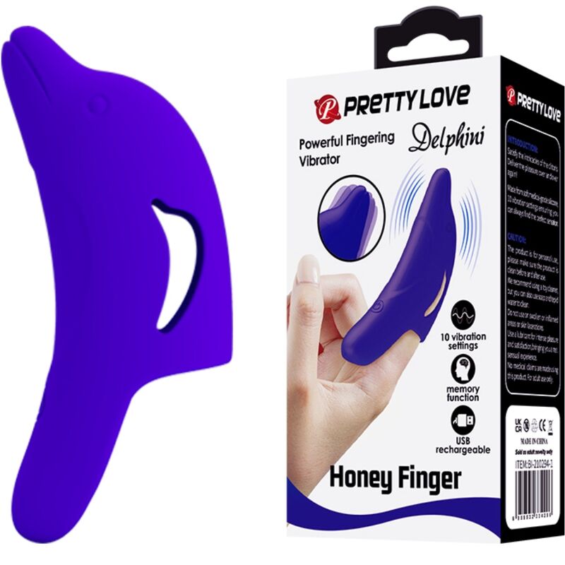 Vibrador de dedo PRETTY LOVE Delphini azul escuro de silicone