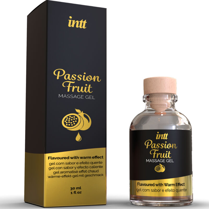 Embalagem e textura do INTT Gel de Massagem Maracujá Efeito Calor 30ml