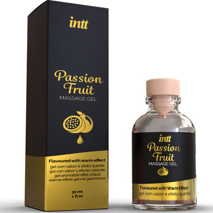 Embalagem e textura do INTT Gel de Massagem Maracujá Efeito Calor 30ml